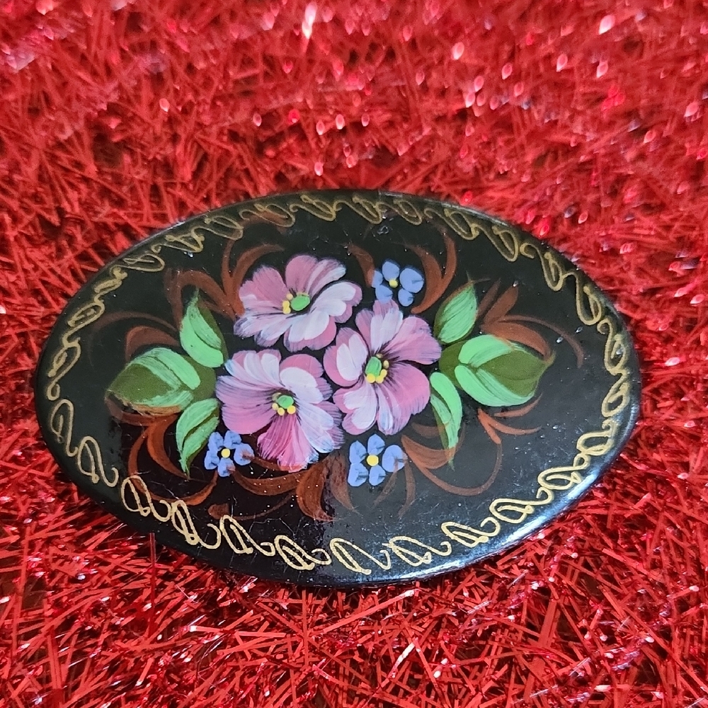 Floral Black Brooch Hanmade In Russia By Dudina Art Multicolor Jewelery - Picture 1 of 7
